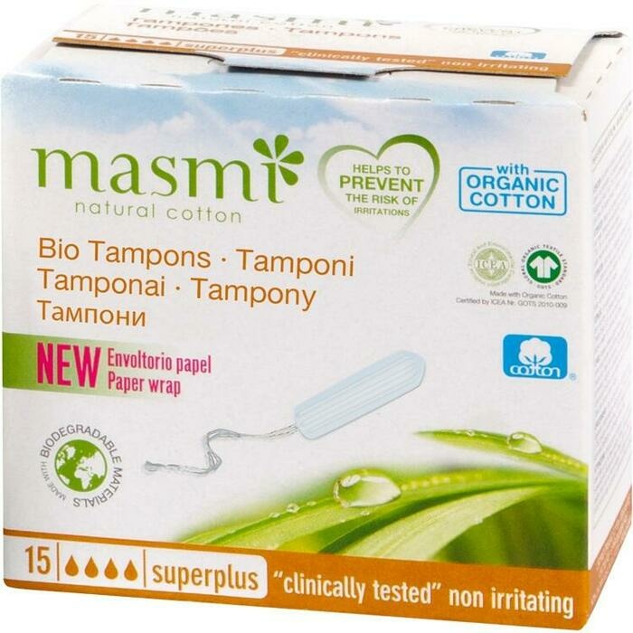 Bio Tampons Super Plus 100% Bio Baumwolle MASMI (15 Stück)