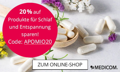 Spare 20% auf Produkte für Schlaf und Entspannung im Medicom-Shop mit dem Code: APOMIO20
